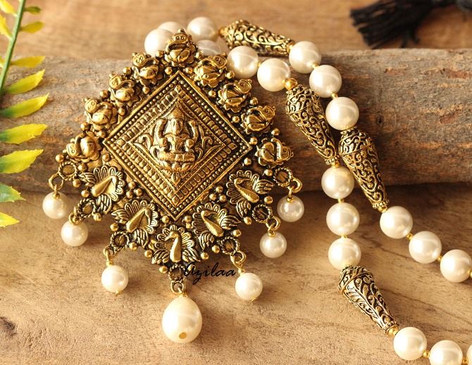 Ganesha antique Gold Pearl Statement handmade necklace set