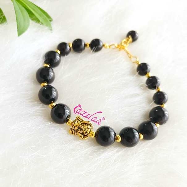 Ganesha black onyx gemstone golden beaded bracelet 
