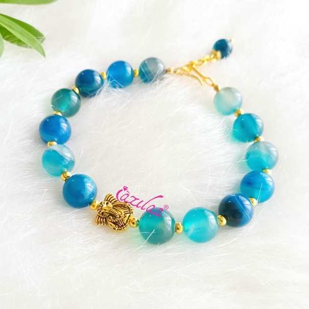 Ganesha blue agate gemstone golden beaded bracelet 