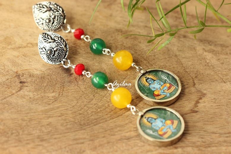 Shiva gemstone silver post earrings