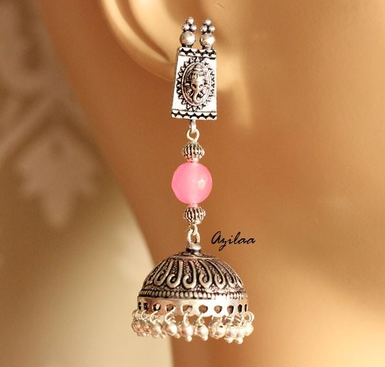 Ganesha pink silver gemstone earrings