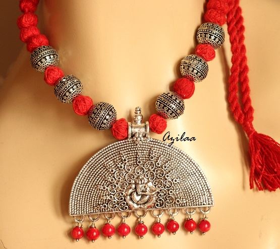 Ganesha red  handmade Gemstone Necklace earring set