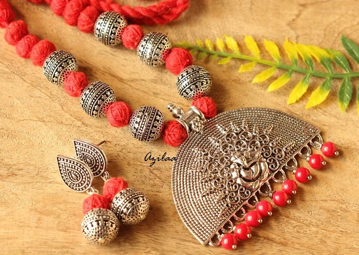 Ganesha red  handmade Gemstone Necklace earring set