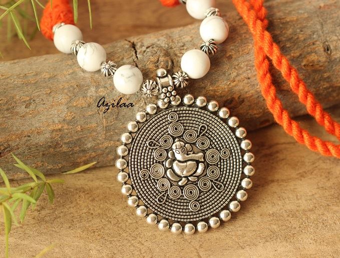 Ganesha white gemstone artisan handmade necklace set