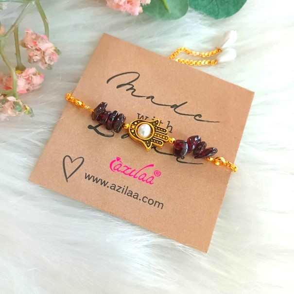 Garnet Designer Birthstone golden chain charm pearl bracelet