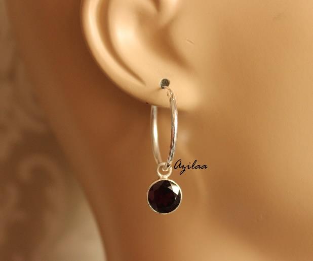 Garnet  Sterling silver gemstone hoop earrings