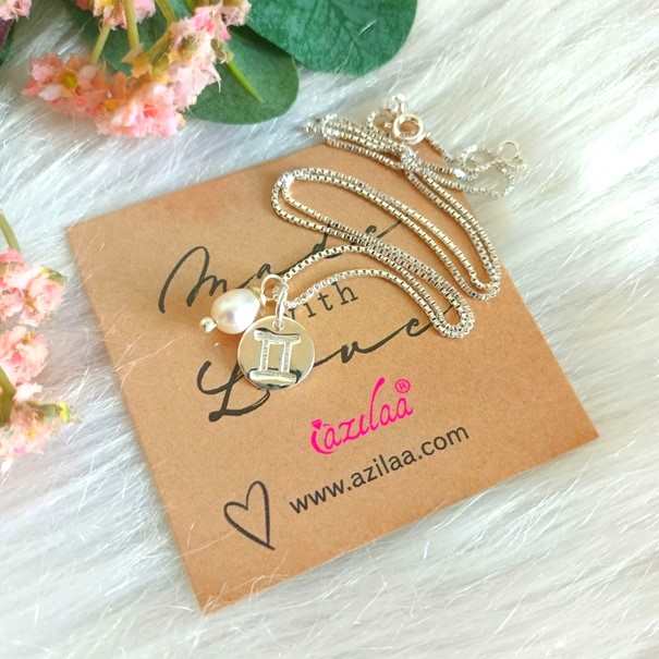 Gemini Zodiac Sterling silver pearl charm Pendant