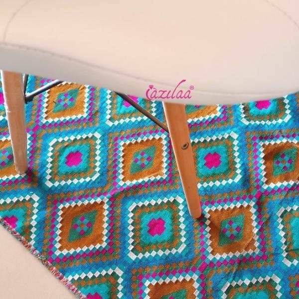 Geometric blue multi color handloom handmade runner 1