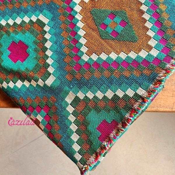 Geometric blue multi color handloom handmade runner 1