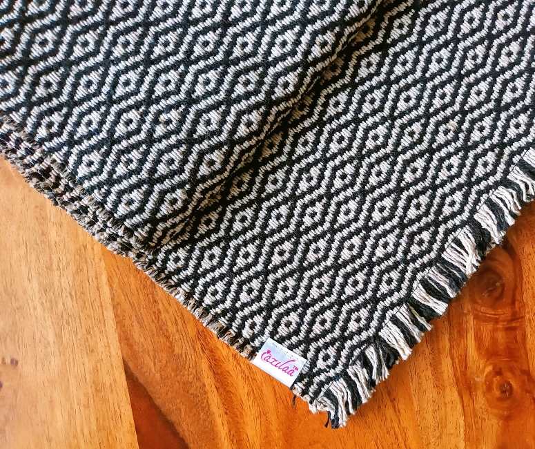 Geometric cream black pattern handloom handmade runner 1