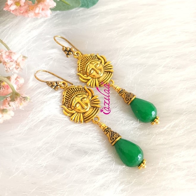 Goddess Golden green gemstone handmade earrings