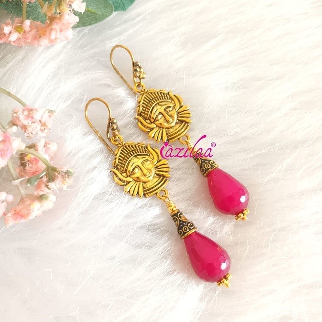 Goddess Golden pink gemstone handmade earrings