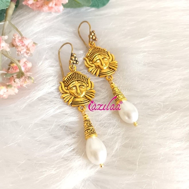 Goddess Golden white pearl drop handmade earrings