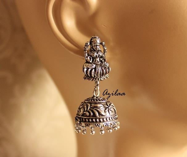 Goddess Laxmi antique silver plated necklace earrings set