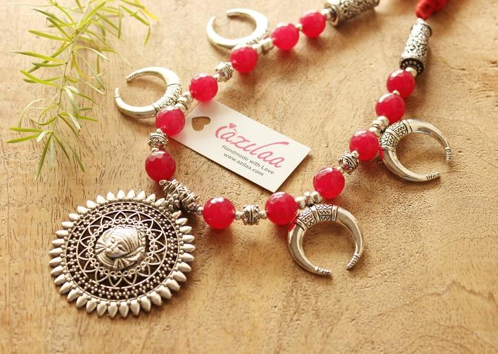 Goddess pinkish maroon Statement artisan handmade necklace 