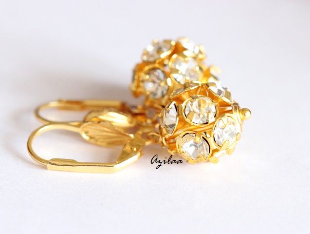 Gold crystal ball earrings