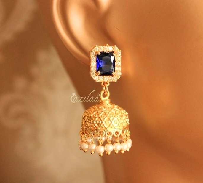  Golden Blue Jhumki dangler CZ earrings