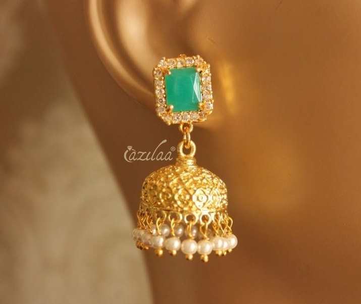  Golden Green Jhumki dangler CZ earrings