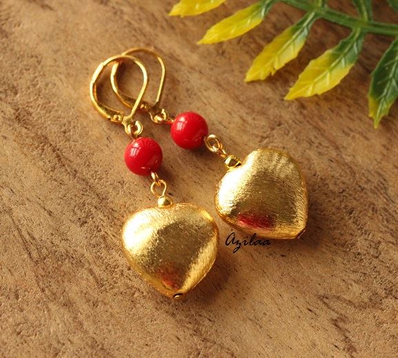 Golden Heart Pendant handmade Earrings