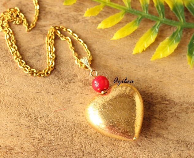 Golden Heart Pendant handmade Earrings