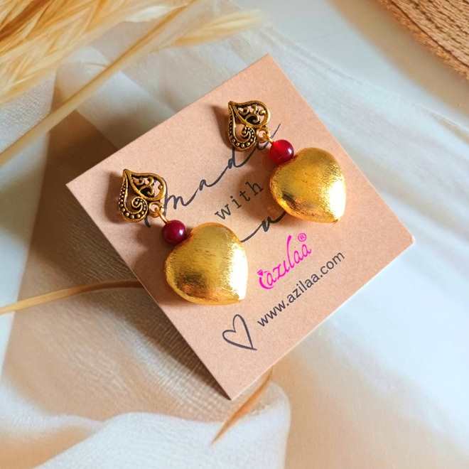 Golden Heart earrings handmade Earrings