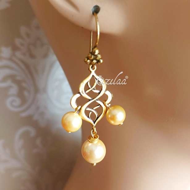 Golden Pearl Chandelier dangler antique golden earrings
