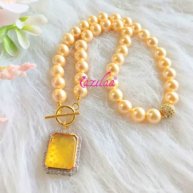 Golden Pearl designer necklace earrings set