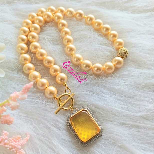 Golden Pearl designer necklace earrings set