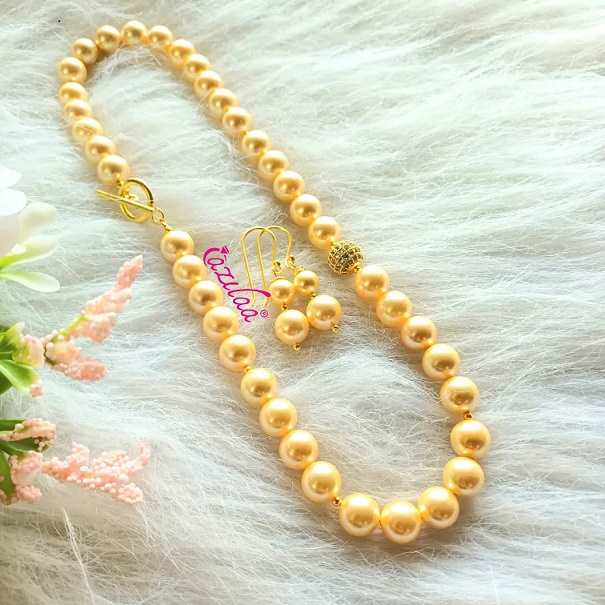 Golden Pearl designer necklace earrings set