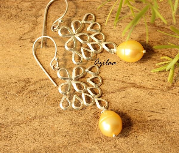 Golden Pearl gemstone sterling silver handmade earrings