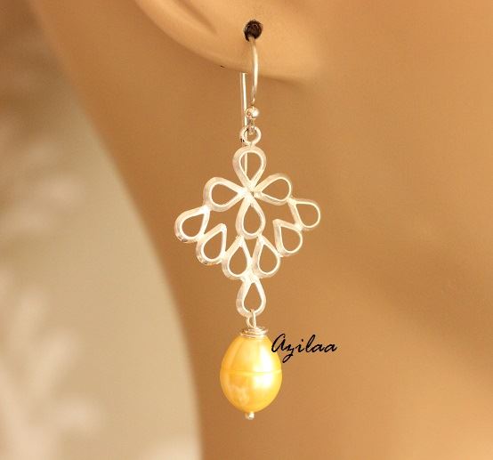Golden Pearl gemstone sterling silver handmade earrings
