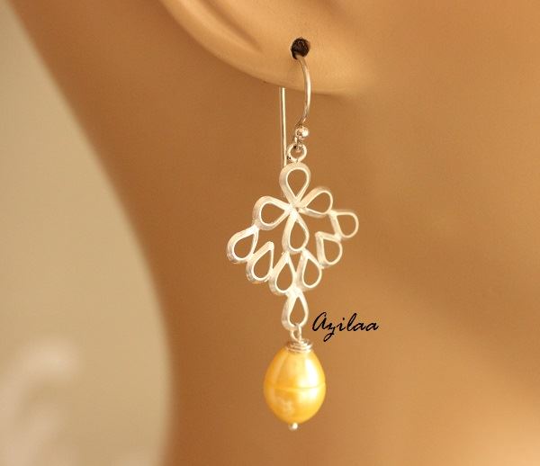 Golden Pearl gemstone sterling silver handmade earrings