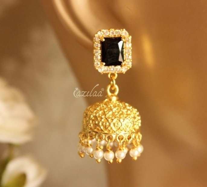  Golden black Jhumki dangler CZ earrings