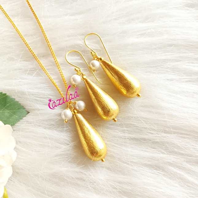 Golden drops designer gold plated pendant chain necklace