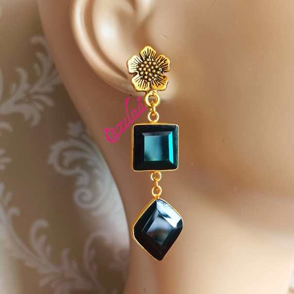 Golden geometric black drop dangler party earrings