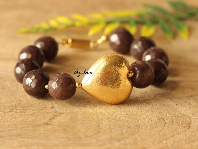 Golden heart Valentine chocolate gemstone handmade bracelet