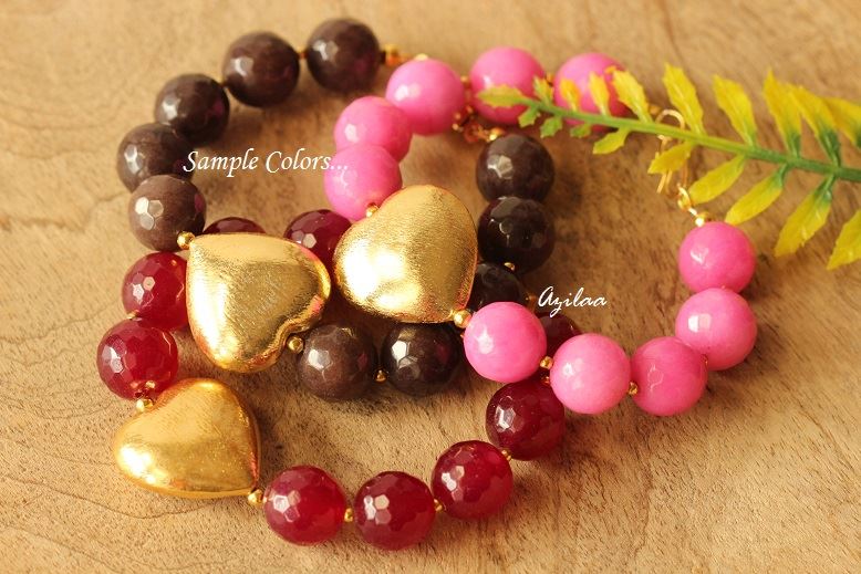 Golden heart Valentine chocolate gemstone handmade bracelet