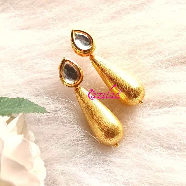  Golden kundan drop gemstone earrings