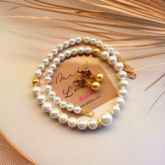 Golden pearl Necklace earrings set