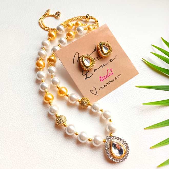 Golden pearl antique golden Necklace earrings