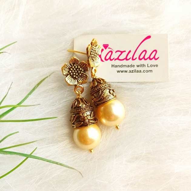 Golden pearl dangler antique golden earrings