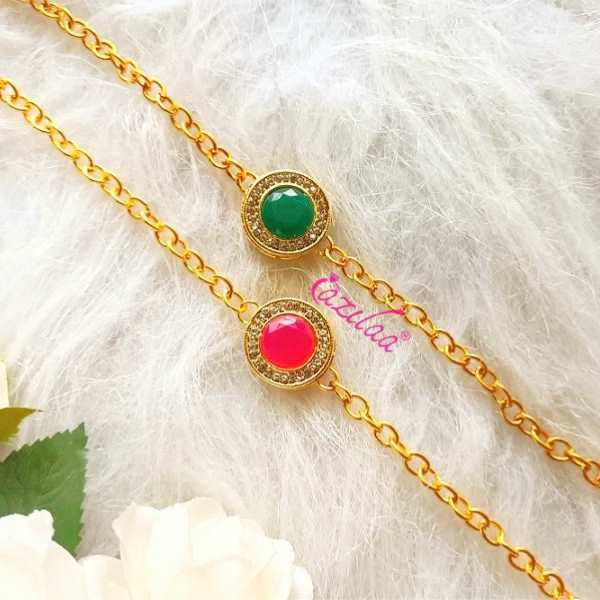 Golden pink  Green chain bracelets Rakhi set 2