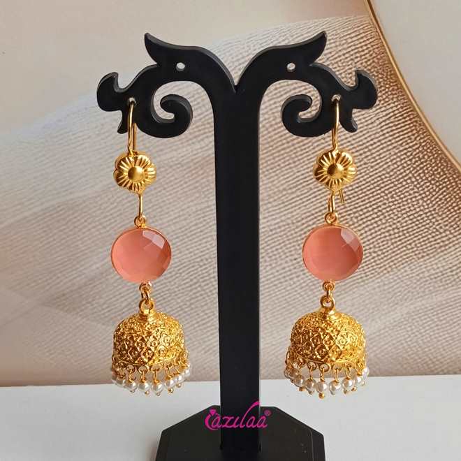  Golden pink Jhumki dangler earrings