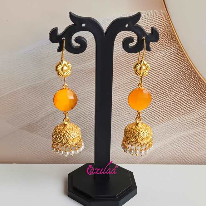  Golden yellow Jhumki dangler bridal pearl earrings