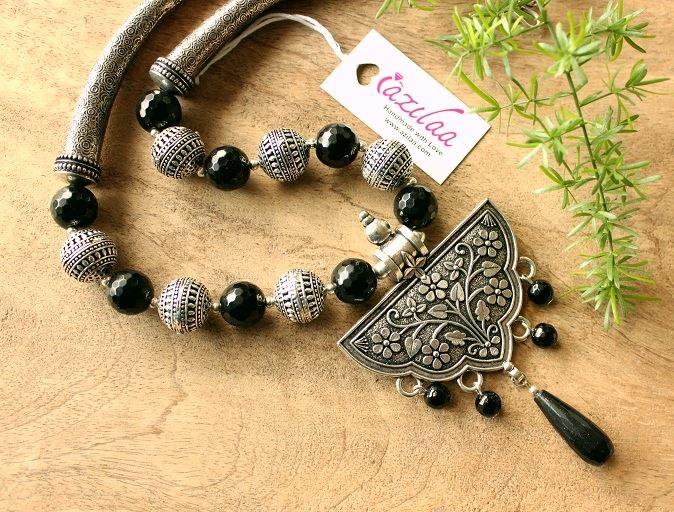 Gorgeous  Black Ethnic Statement Gemstone handmade necklace set