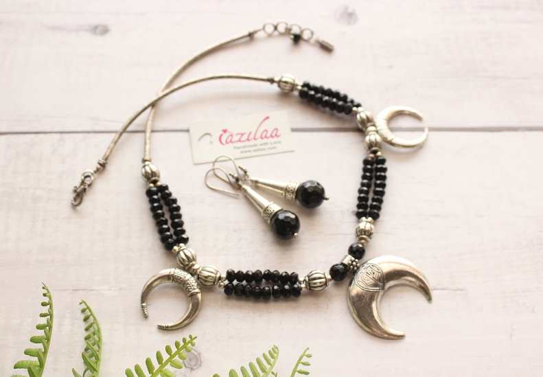 Gorgeous Black layered beaded gemstone necklace set