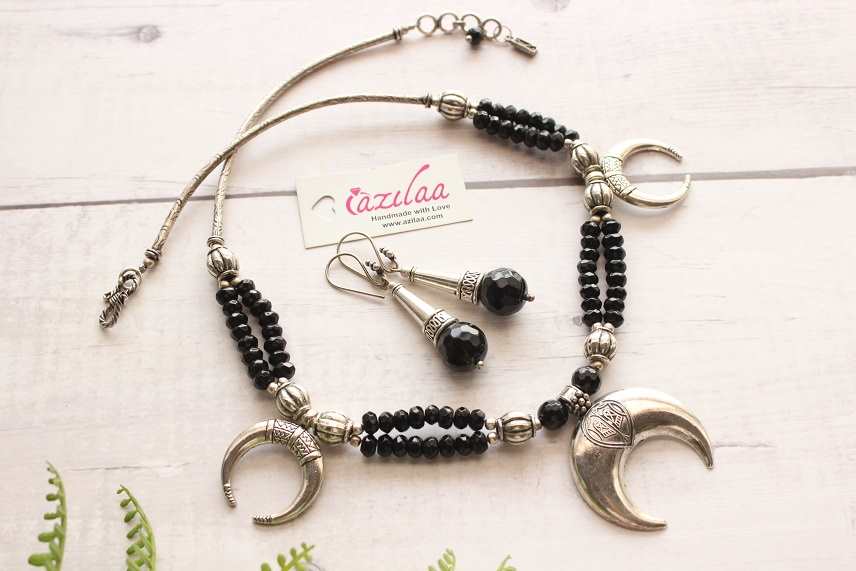 Gorgeous Black layered beaded gemstone necklace set