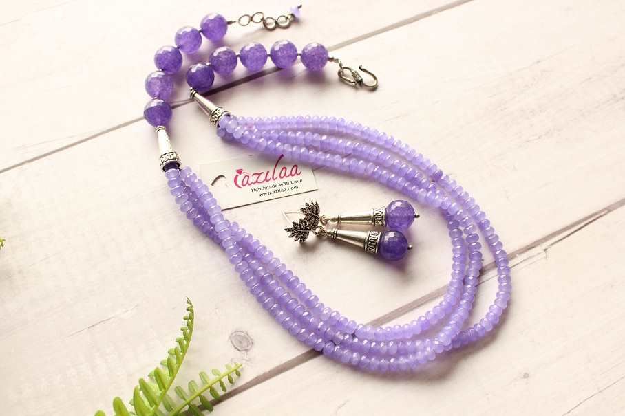 Gorgeous Lavender layered beaded gemstone necklace set