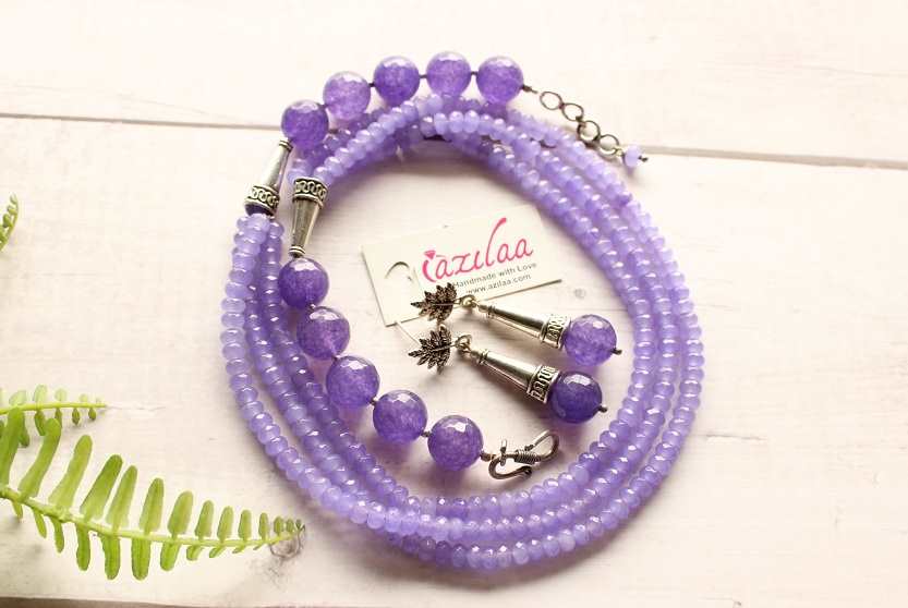 Gorgeous Lavender layered beaded gemstone necklace set
