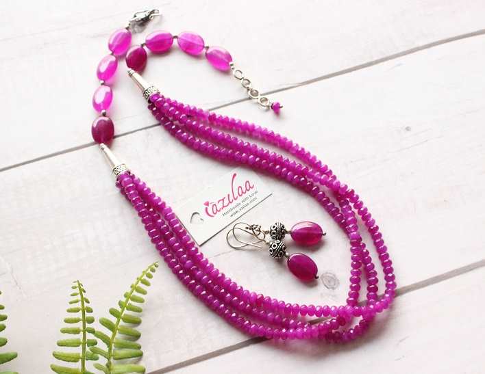 Gorgeous Purple layered beaded gemstone necklace set